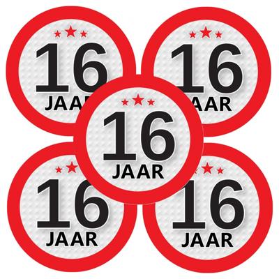 16 jaar leeftijd sticker - 15x - rond - Dia 9 cm - 16 jaar verjaardag - jubileum - leeftijd versieri
