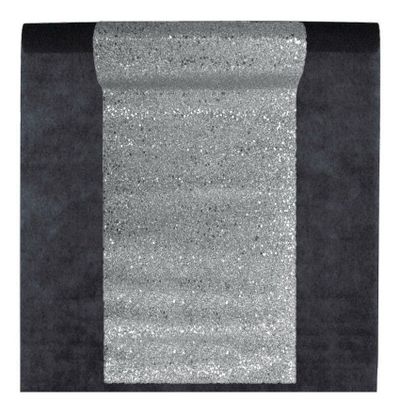 Feest tafelkleed met glitter tafelloper - op rol - zwart/zilver - 10 meter