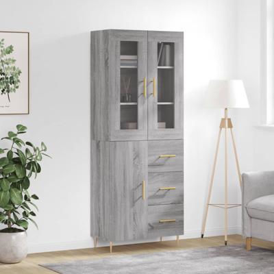 Hoge kast 69,5x34x180 cm bewerkt hout grijs sonoma eikenkleurig