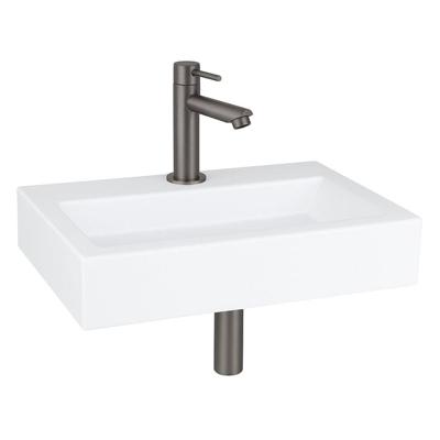 QeramiQ Fuente fonteinset - 38x24cm - 1 kraangat - keramiek - fonteinkraan gunmetal - glans wit SW696237/SW696207/SW696217/SW21912