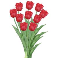 Kunstbloemen boeket tulp Parkiet - 10x - rood - real touch - levensecht - 40 cm - decoratie bloemen - thumbnail