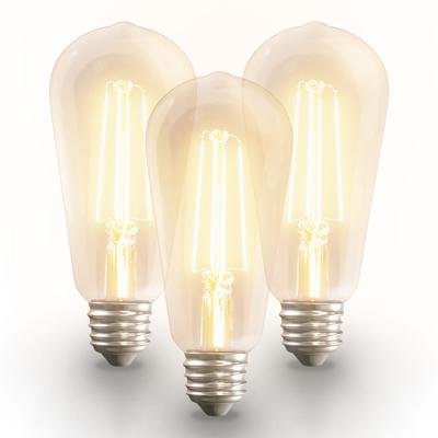 Set van 3 Smart filament lampen - ST64 Edison lamp - E27 - 7 Watt 806 lumen - CCT White Ambience - Wifi & Bluetooth - Google Home, Amazon Alexa en Siri - LED Gloeilamp