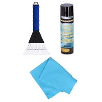 Autoramen IJskrabber soft grip 26 cm met ruitenontdooi spray en anti-condens doek - thumbnail