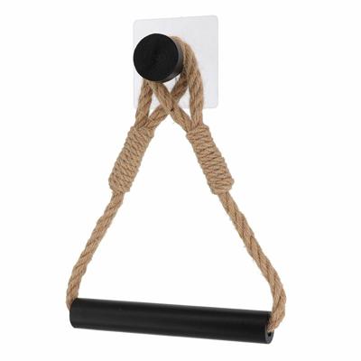 Toiletrolhouder Nautic - hout/touw - zwart/naturel - wand/muur - zelfklevend- bamboe - zonder boren