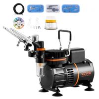 VEVOR Airbrush-set, luchtcompressor met dubbele ventilator, professionele airbrush-systeemset met 3 airbrushes, houder, verfmengwiel, reinigingsborstelset, airbrush-set voor kunst, nagels, koekjes, make-up, K