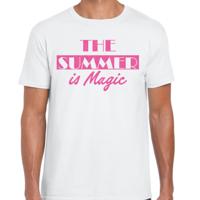 Toppers verkleed T-shirt heren - The summer is Magic - wit - glitter roze - Tropische feestkleding