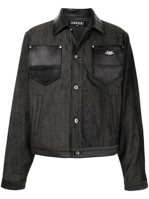 Sankuanz veste en jean à détail en cuir - Noir