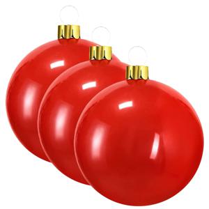 Mega grote kerstballen - 3x - opblaasbaar - D45 cm - rood - decoratie - kerstversiering