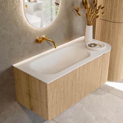 Badmeubel Mondiaz Kurve | 105 cm | Meubelkleur Oak | Wastafelkleur Talc | Links spoelbak | Zonder kraangaten