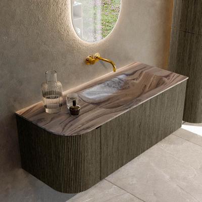 Badmeubel Mondiaz Kurve-Dlux | 115 cm | Meubelkleur Shadow | Wastafelkleur Sombra | Solid surface | Wasbak rechter zijde spoelbak | Zonder kraangat(en)