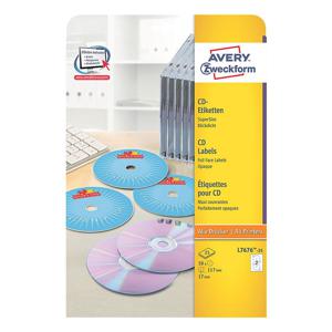 Avery-Zweckform L7676-25 CD-etiketten Ø 117 mm Papier Wit 50 stuk(s) Permanent hechtend Inkjet, Laser (zwart/wit), Laser (kleur), Kopiëren (zwart/wit),