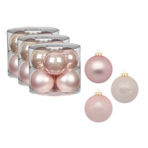 18x stuks glazen kerstballen 10 cm parel roze glans en mat