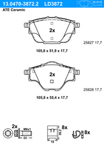 Remblokkenset, schijfrem ATE Ceramic ATE, u.a. für Citroën, Peugeot, Opel, DS, Vauxhall