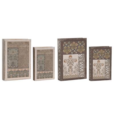 Decoratieve Doos Home ESPRIT Beige Kastanjebruin Hout MDF (2 Stuks)