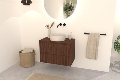 Walnuss-Badmöbel Nila 80 cm - Riffel-Front mit Softclose-Schubladen