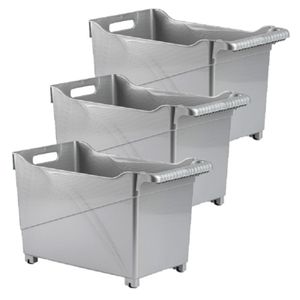 Set van 3x stuks kunststof trolleys zilver op wieltjes L45 x B24 x H27 cm