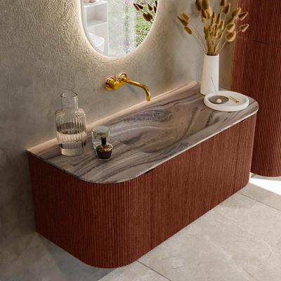 Badmeubel Mondiaz Kurve-Dlux | 110 cm | Meubelkleur Ruby | Wastafelkleur Sombra | Solid surface | Wasbak midden spoelbak | Zonder kraangat(en)