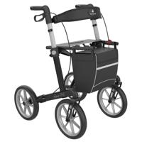 Rollator Server OS | Grote wielen | Soft banden | Zwart | Lengte; 165 - 195 cm | Met rugsteun en tas | Lichtgewicht rollator | Rehasense