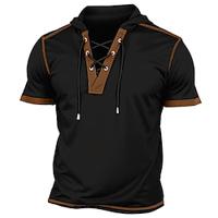 Voor heren Henley-shirt Shirt met korte mouwen T-shirt Lapwerk Capuchon Buiten Straat Korte mouw Trekkoord Capuchon Kleding Vintage Dagelijks Street Style Lightinthebox