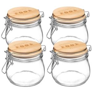 Weckpot/voorraadpot - 4x stuks - 500 ml - glas - houten deksel en beugelsluiting - luchtdichte afslu