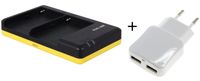 Duo lader voor 2 camera accu's Sony NP-FM500H + handige 2 poorts USB 230V adapter - thumbnail