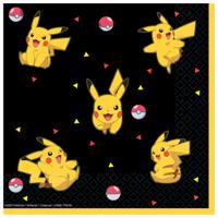 Pokemon themafeest servetten - 16x - zwart/geel - papier - 33 x 33 cm   -