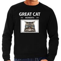 Grijze kat foto sweater zwart voor heren - great cat moments cadeau trui katten liefhebber 2XL  -