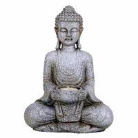 Meditatie Boeddha met Kaarshouder Steengrijs (27 cm) - thumbnail