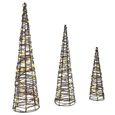 Kerstboom met 90 LED 3 pcs Warmwit 40 cm 60 cm 80 cm Rattan