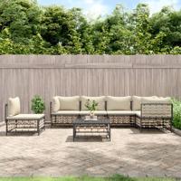 7-delige Loungeset met kussens poly rattan antracietkleurig
