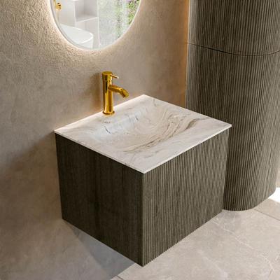 Badmeubel Mondiaz Kurve-Dlux | 50 cm cm | Meubelkleur Shadow | Wastafelkleur Glace | Solid surface | Wasbak midden spoelbak | 1 kraangat