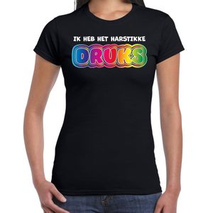 Foute party t-shirt voor dames - Ik heb het hartstikke druks - zwart - carnaval/themafeest