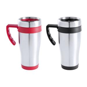 Warmhoudbekers/thermos isoleer koffiebekers/mokken - 2x stuks - RVS - zwart en rood - 450 ml