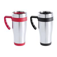 Warmhoudbekers/thermos isoleer koffiebekers/mokken - 2x stuks - RVS - zwart en rood - 450 ml - thumbnail