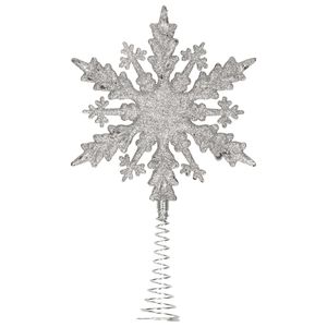 Kunststof kerstboom platte sneeuwvlok piek glitter zilver 20 cm - kerstboompieken