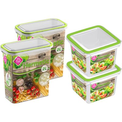 4x Voorraad/vershoudbakjes 2 liter transparant/groen