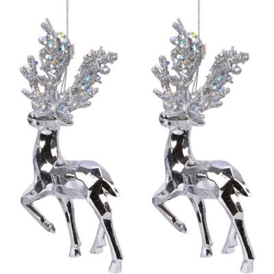 Decoris Kerstboomhanger Rendier - 3x - zilver - 16 cm