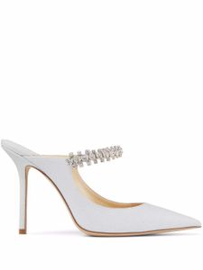 Jimmy Choo mules ornées de cristal à bout pointu - Blanc