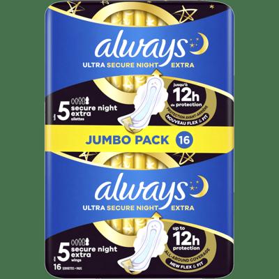 Always Always Ultra secure Night Maandverband met extra vleugels - 16 stuks