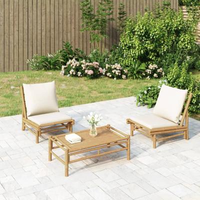 Tuinstoelen 2 st met crmewitte kussens bamboe