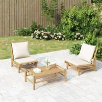 Tuinstoelen 2 st met crmewitte kussens bamboe Tuinstoelen 2 st met crmewitte kussens bamboe
