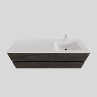 Badkamermeubel Solid Surface BWS Oslo 150x46 cm Rechts Wood Dark Brown 4 Laden (met 1 kraangat) - thumbnail