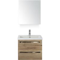 Seville Badmeubelset 60 cm - Natuur Eiken - Keramische Wastafel Wit Djazz met Spiegelkast