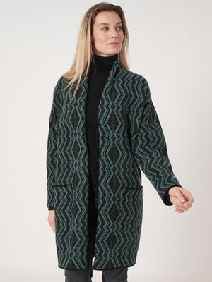Middellang intarsia-vest met jacquardpatroon