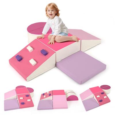 6-delige Schuimklimblokken Set Kruipspeelgoed Zachte Bouwstenen met Klimstenen Grote Speelblokken voor Baby's Roze