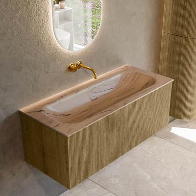 Badmeubel Mondiaz Kurve-Dlux | 110 cm | Meubelkleur Dusk | Wastafelkleur Arena | Solid surface | Wasbak midden spoelbak | Zonder kraangat(en)