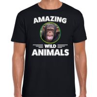 T-shirt chimpansee apen amazing wild animals / dieren zwart voor heren - thumbnail