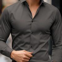Bon&Bon Men's Casual Long Sleeve Shirt | Black Regular Fit Button Up Grey / S