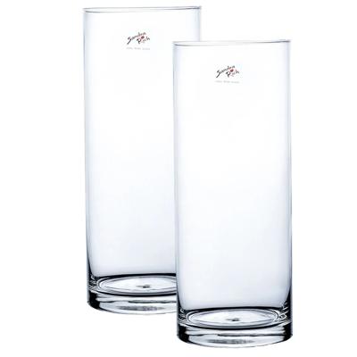 2x Cilinder bloemen vaas helder glas 12 x 30 cm