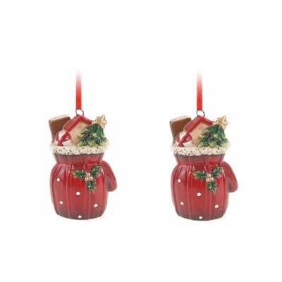 Kersthanger cadeauzak - 2x - rood - 8 cm - keramiek - kerstornament - kerstboomversiering